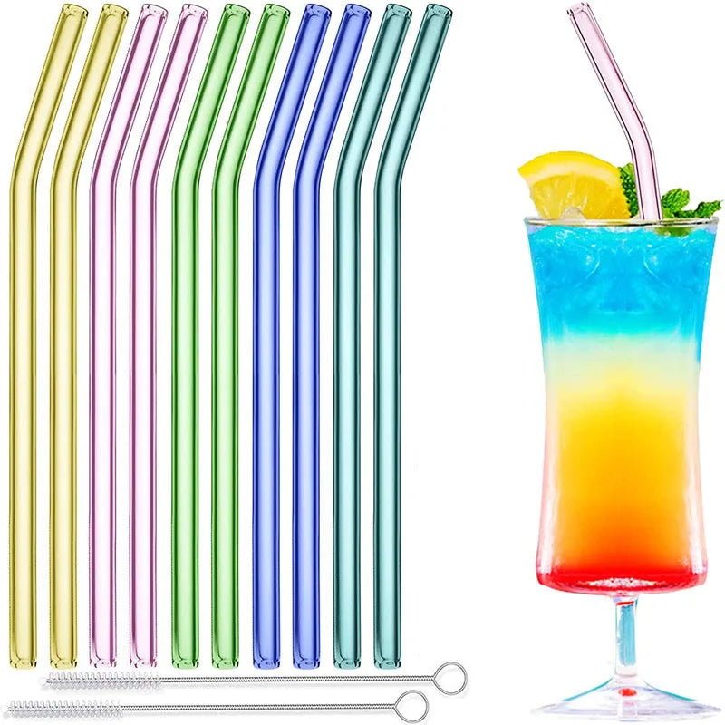 Glass Straw Pink Bent Glass Straw Set
