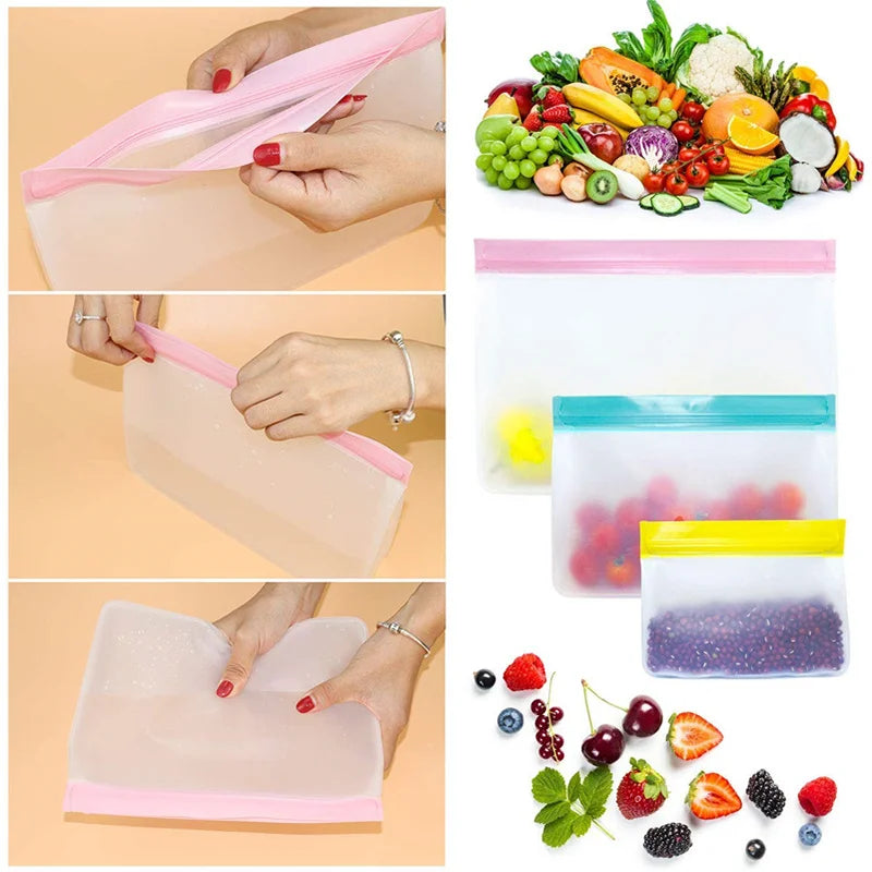 Reusable Silicone Food Bag Freezer Stand Up