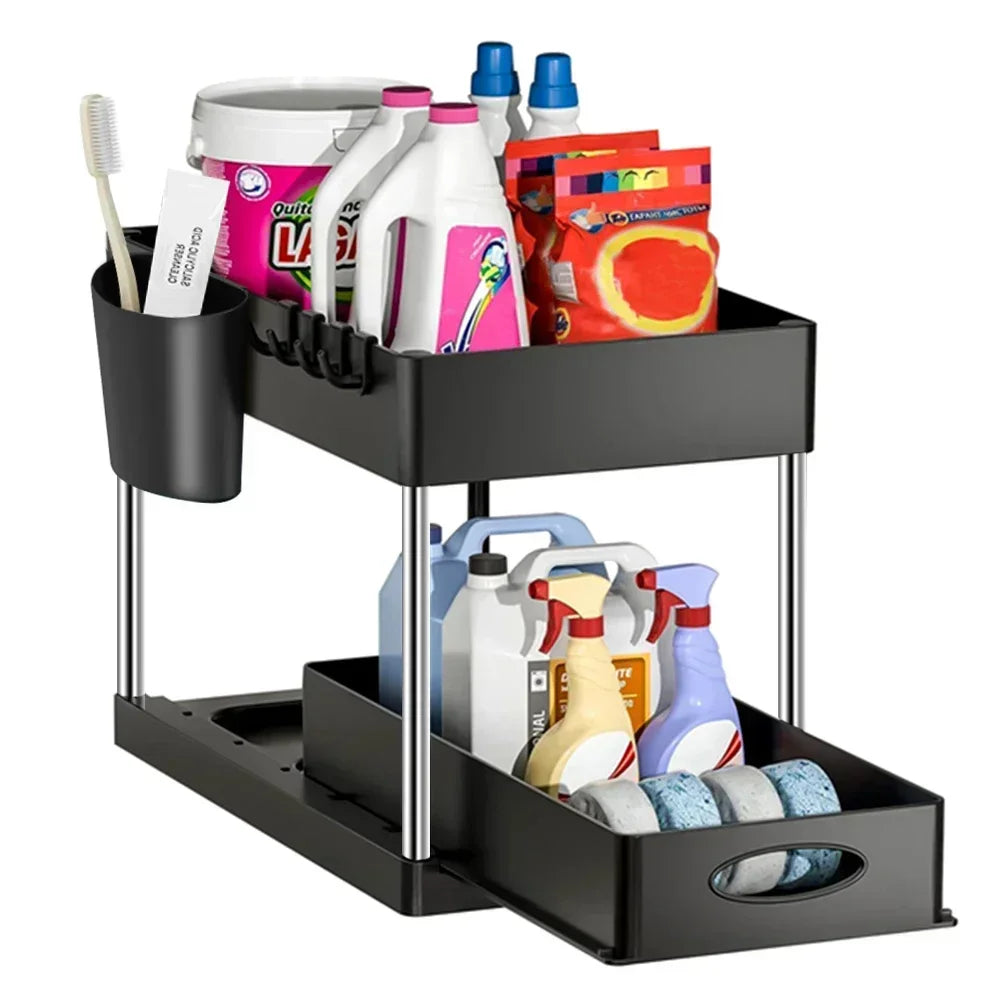 2 Tier Under Sink Organizer Sliding Cabinet
