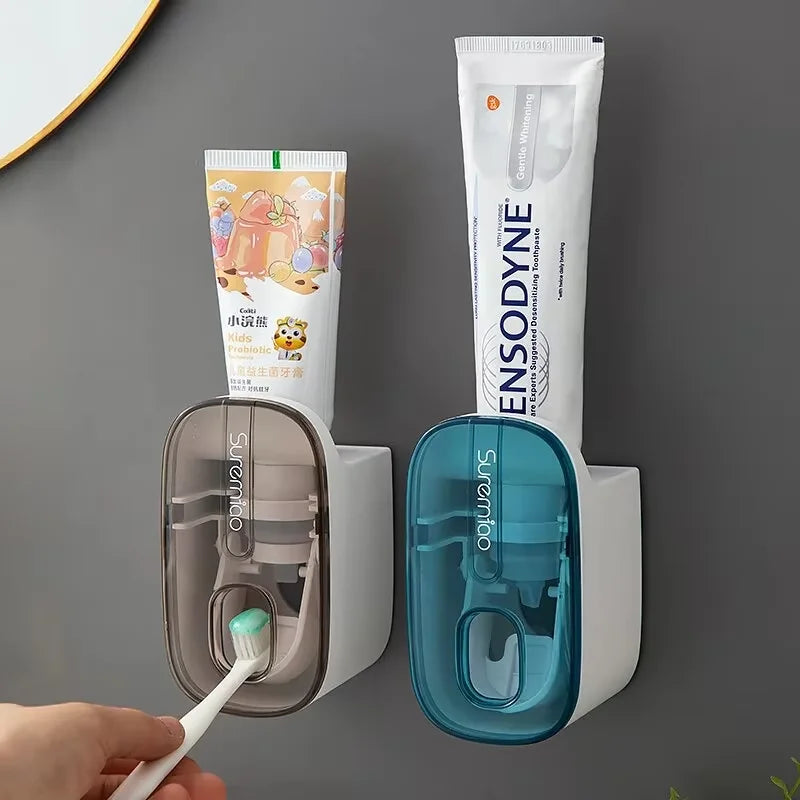 Wall Mounted Toothbrush Holder With Automatic Toothpaste Dispenser
