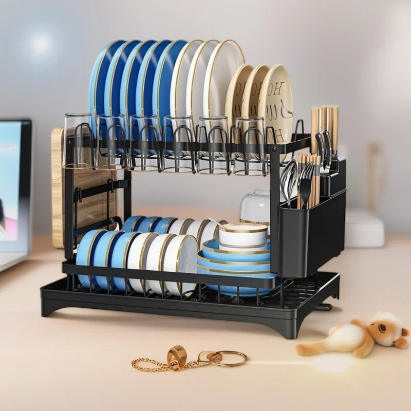 Kitchen Bowl Rack Drain Rack Double-Layer