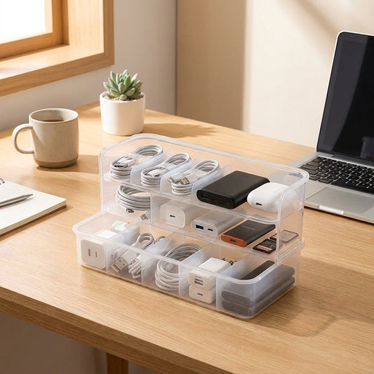 Transparent Cable & Accessories Storage Box with Lid