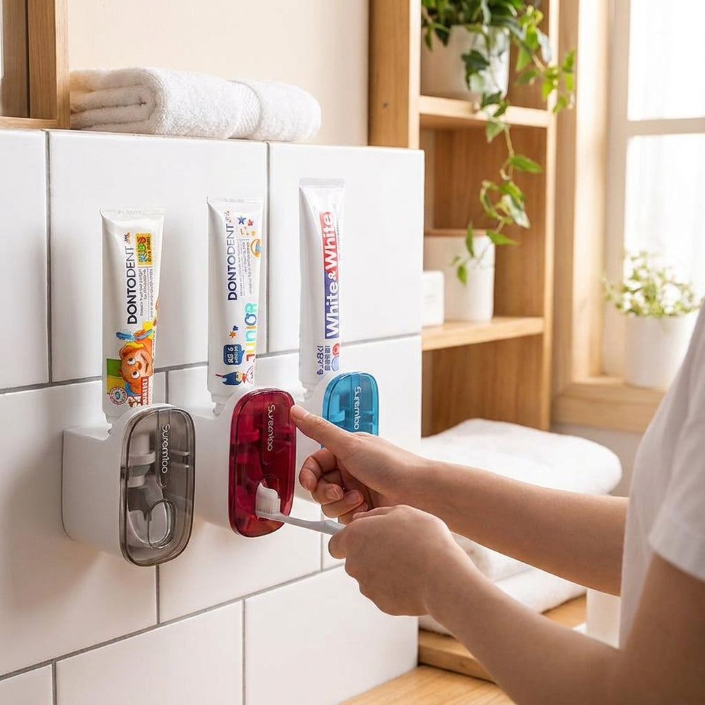 Wall Mounted Toothbrush Holder With Automatic Toothpaste Dispenser