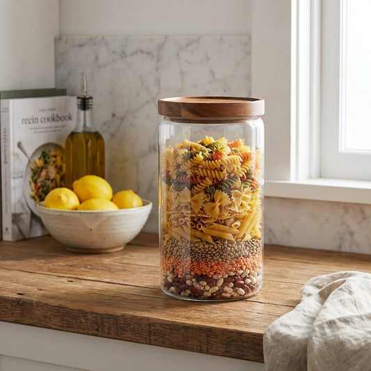 Wood Lid Organizer Glass Airtight Canister
