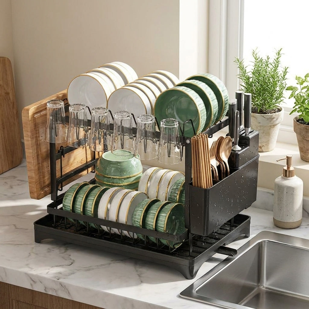 Kitchen Bowl Rack Drain Rack Double-Layer