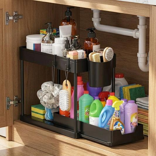 2 Tier Under Sink Organizer Sliding Cabinet