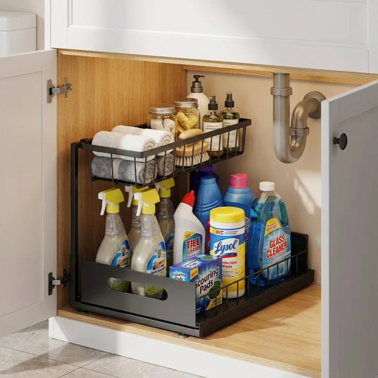 Under Sink 2 Tier Sliding Cabinet Basket