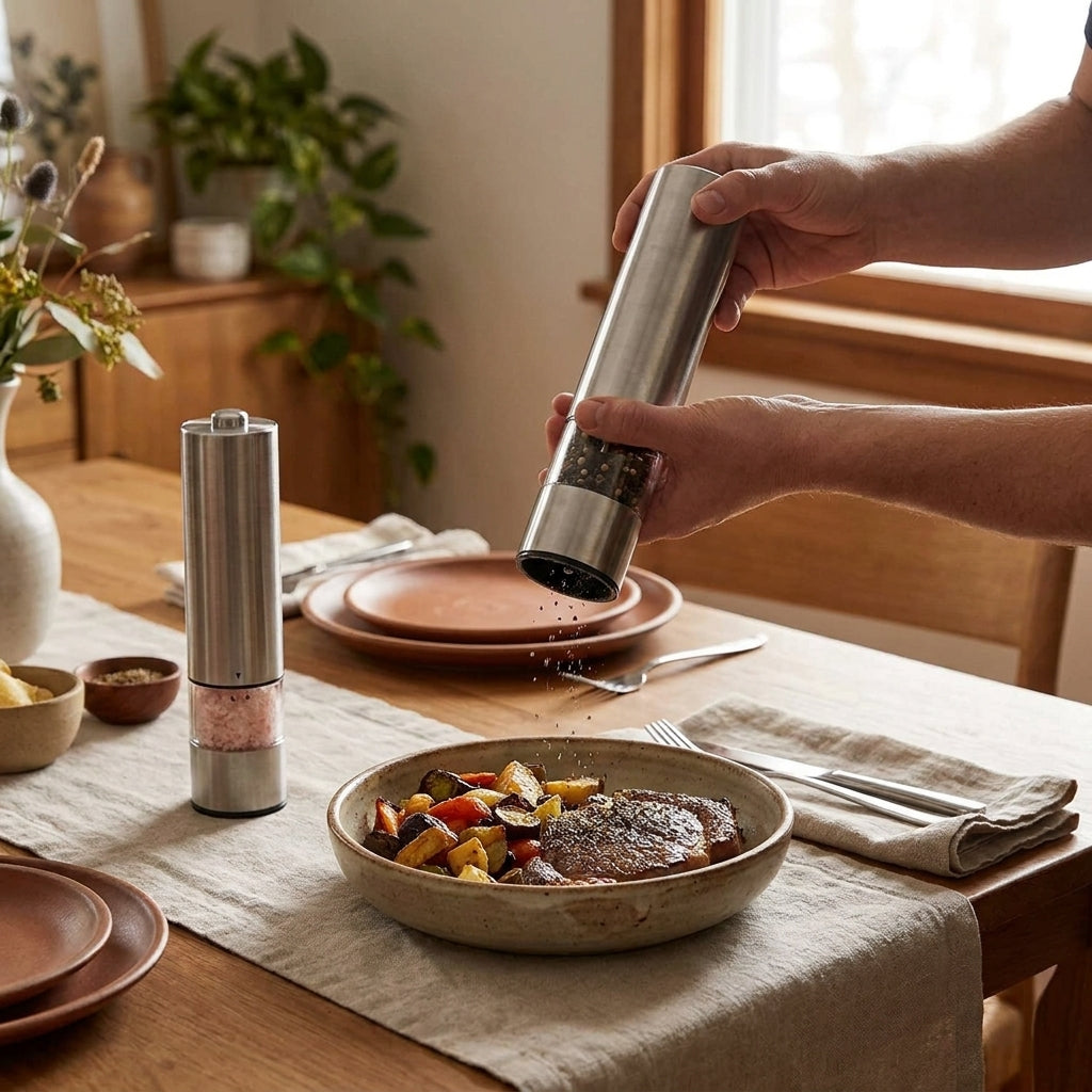 Electric Salt Pepper Grinder Set One-Touch with LED Light