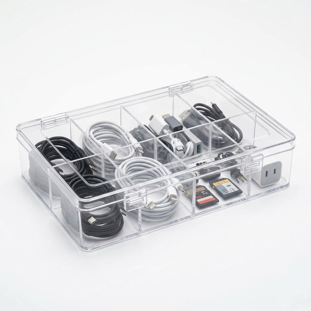 Transparent Cable & Accessories Storage Box with Lid