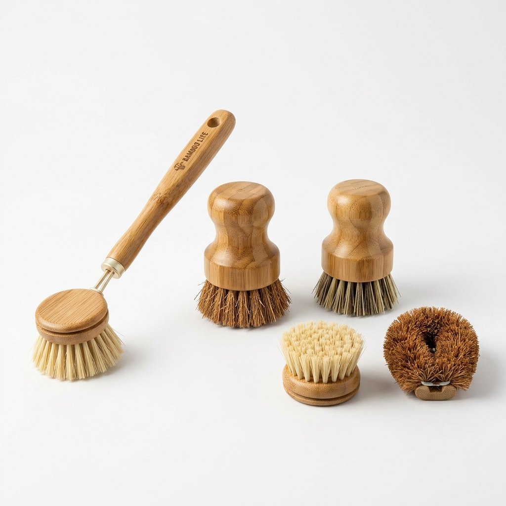 Bamboo Dish Brush Set Pot Cleaning