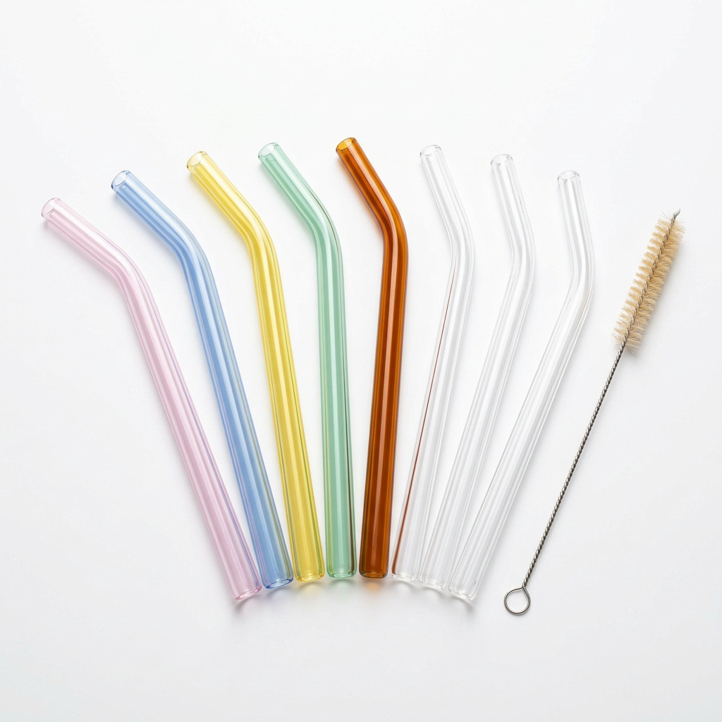 Glass Straw Pink Bent Glass Straw Set