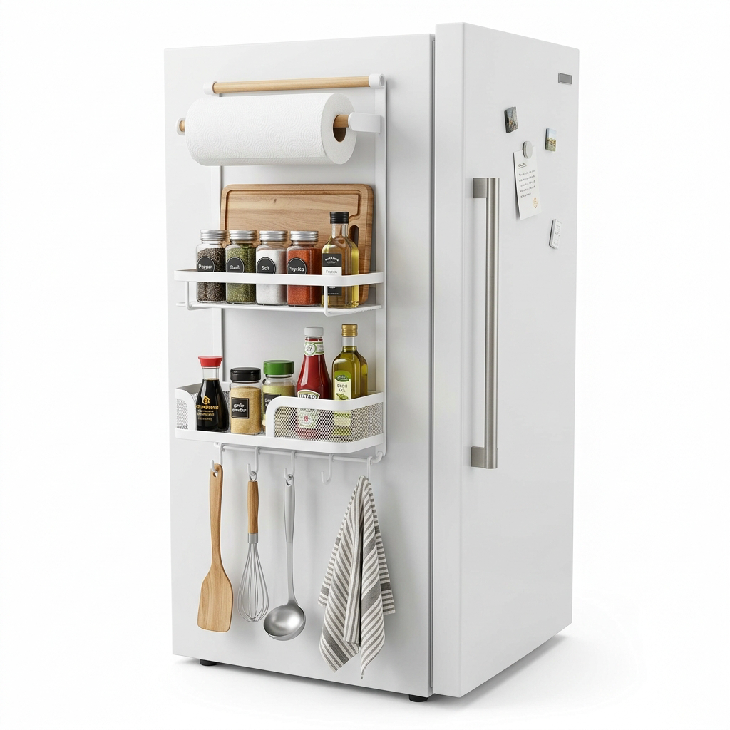 Magnetic Fridge Side Storage Rack Space-Saving Kitchen Organizer