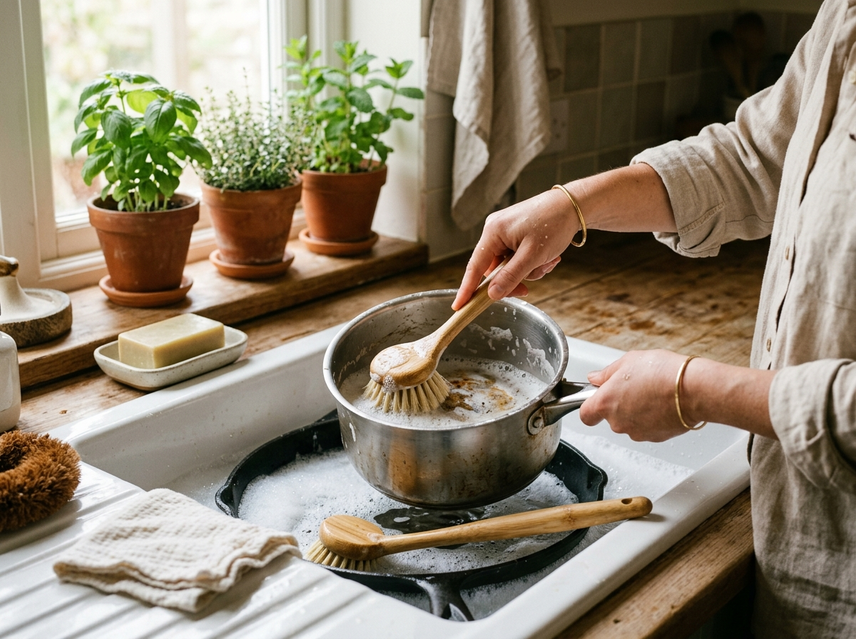 Bamboo Dish Brush Set Pot Cleaning