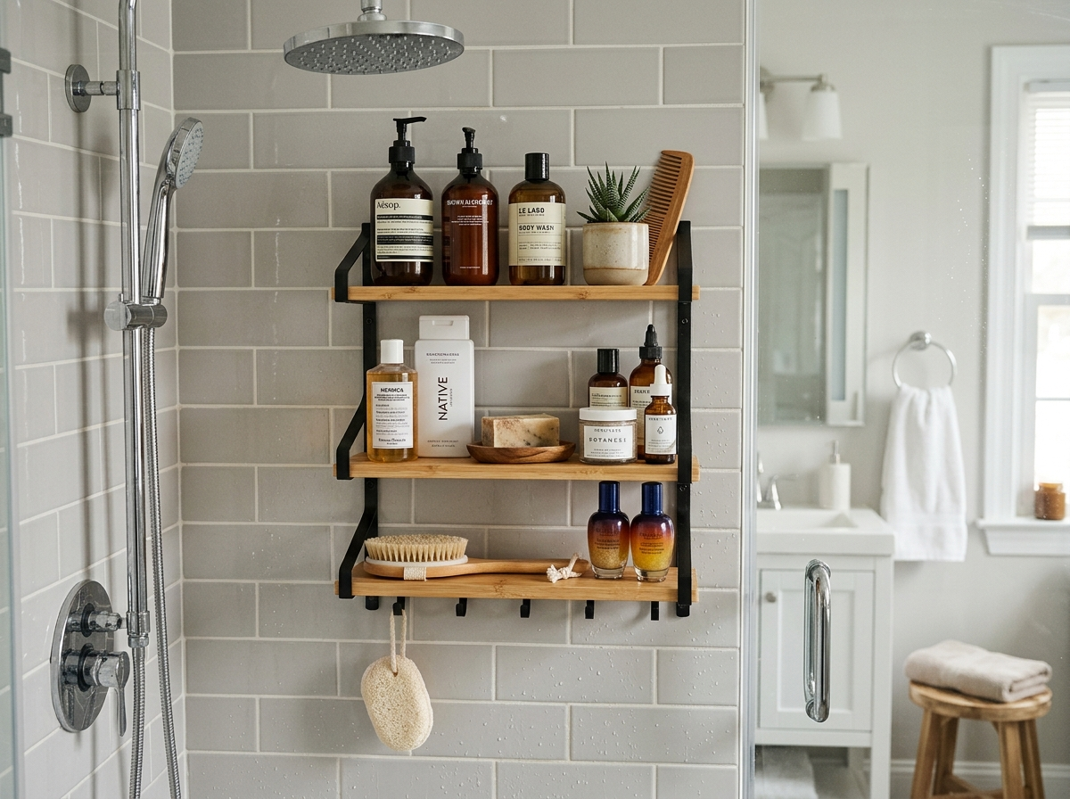 Strong Adhesive No Drill Shower Shelf