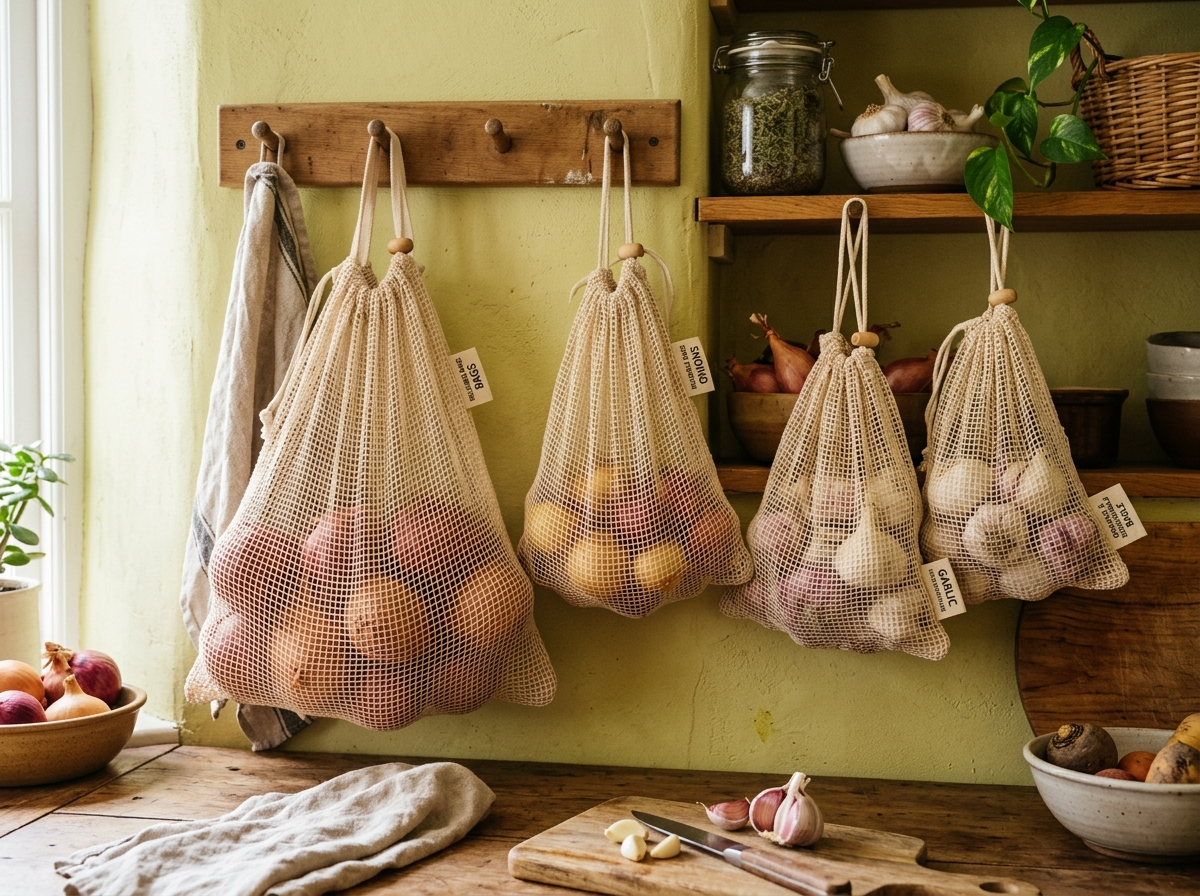 Reusable Vegetable Storage Bags Onion Potato Garlic
