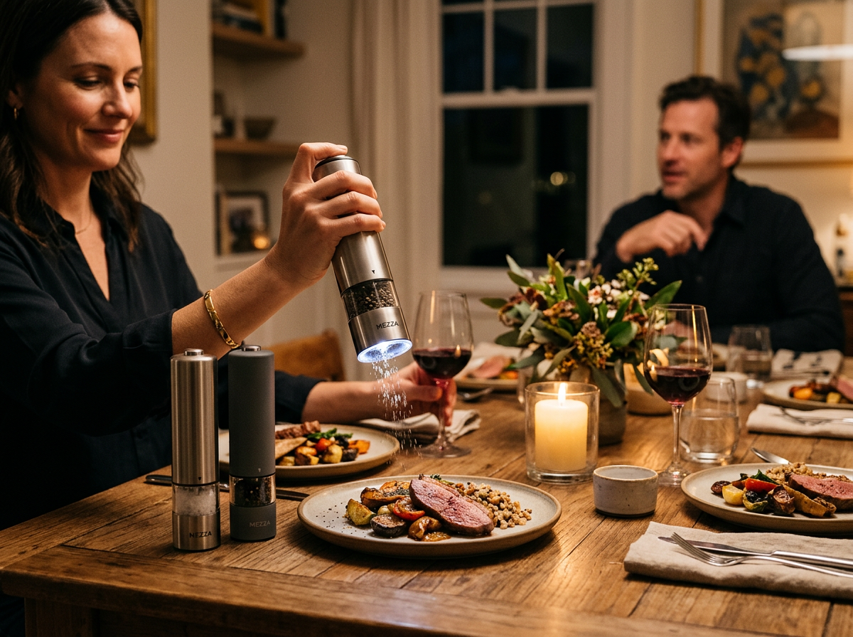Electric Salt Pepper Grinder Set One-Touch with LED Light