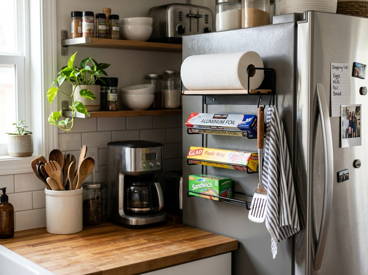 Magnetic Fridge Side Storage Rack Space-Saving Kitchen Organizer