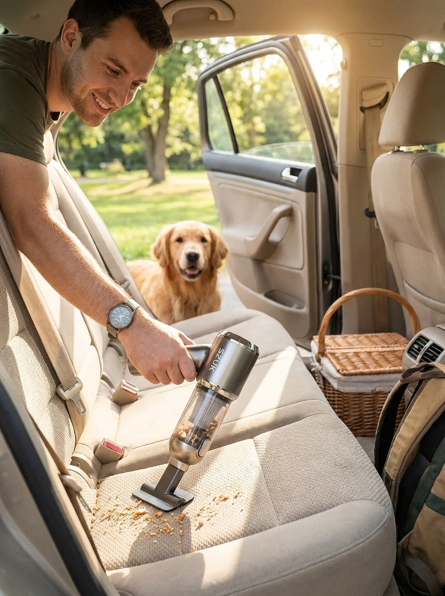 Cordless car vacuum nozzle attachments included