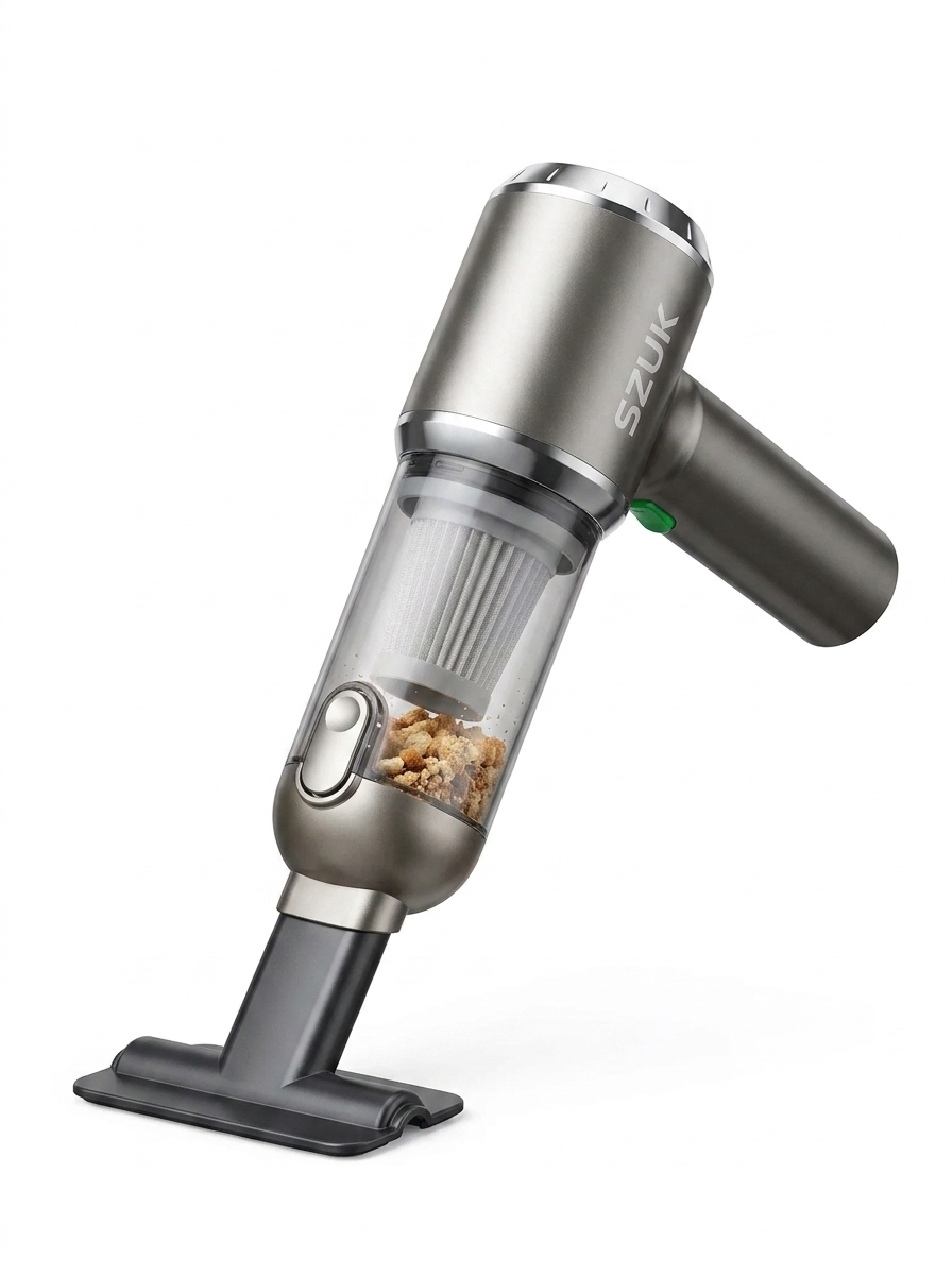 Cordless car vacuum in use cleaning car seat