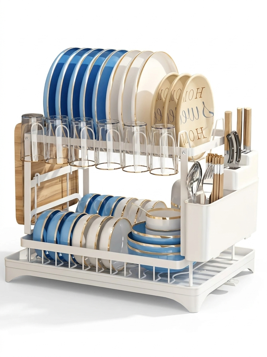 Double-Layer Bowl & Dish Drain Rack for Kitchen