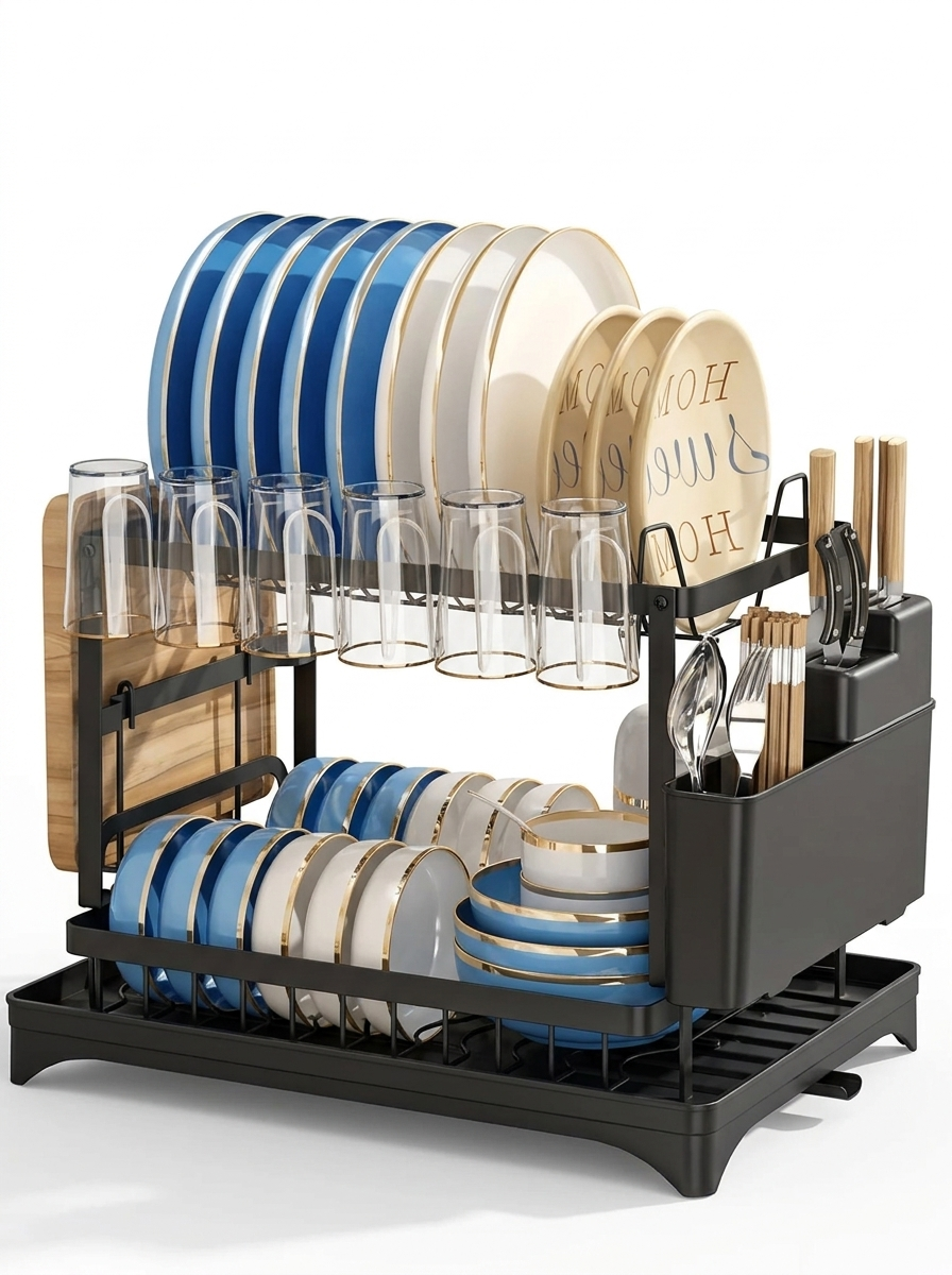 Double-Layer Bowl & Dish Drain Rack for Kitchen